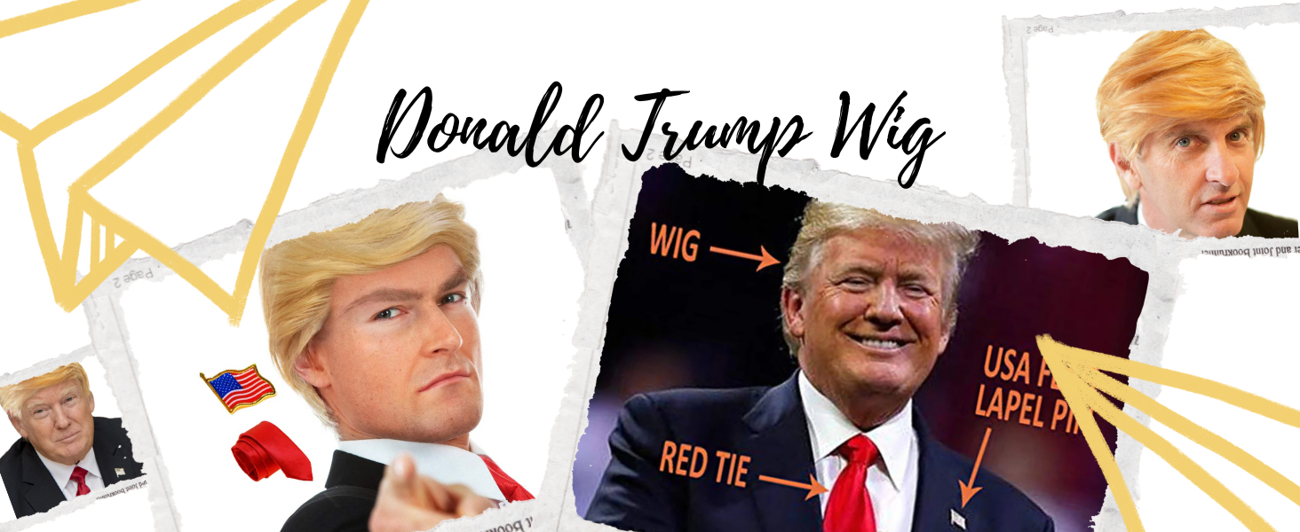 President Donald Trump Wig Costume Funny Wigs for Adults | Donald Trump Halloween Costumes for Men