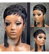 FREEKWEEN Pixie Cut Straight Short Bob Wig for Black Women 100% Brazilian Virgin Human Hair Full ...