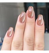 Cat Eye Square Press on Nails Medium Short Nude Pink Fake Nails Silver Glitter Designs Acrylic Na...