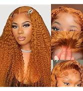 QNQZ Ginger Curly Lace Front Wigs 24 Inch Ginger Orange Deep Wave Human Wig 13X4 Ginger Curly Wig...