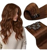 LaaVoo Human Hair Extensions Clip ins Auburn Hair Extensions Real Human Hair Clip in 18inch Remy ...