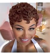 FREEKWEEN Short Curly Wig Pixie Cut Human Hair for Black Women 4# Chocolate Color Short Wig for W...