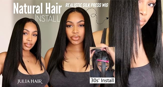 V Part wig human hair yaki hair style