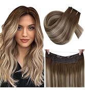 RUNATURE 20 Inch 100g Balayage Wire Hair Extensions Real Human Hair Doublwe Weft Clip in Fishing ...