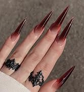 BABALAL Press on Nails Long Stiletto Fake Nails Red Goth Gradient Glue on Acrylic Nails 24Pcs Y2k...