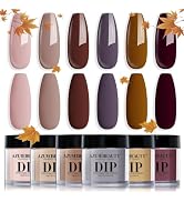 AZUREBEAUTY Dip Powder Nail Set, Fall Nude Dark Brown Purple Gary Natural 6 Colors Dipping Powder...