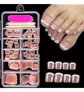 120 Pcs White French Tip Press on Toenails Nude French Toe Nails Press ons Short Square Fake Toes...