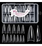 Ranrose 120PCS Short Nail Tips,Short Soft Gel Stiletto Nail Tips Half Cover False Nail Almond Sha...