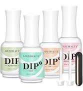 AZUREBEAUTY 4+4Pcs Dip Powder Liquid Set 15ml/0.5oz, with Base/Top Coat, Activator, Brush Saver, ...