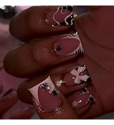 24 Pcs Press on Nails Short Square,YIHONGYUAN Fake Nails Press ons Nail Tip Acrylic Kit Glue on N...