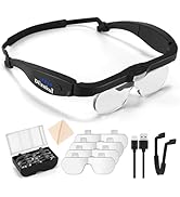 Dilzekui Magnifying Glass with Light 1.5X to 5.0X, Rechargeable Magnifying Glasses Head Magnifier...