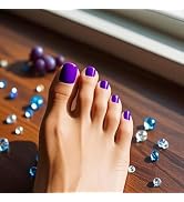 Purple Press on Toenails Short Square Glue on Toenails with Designs Dark Purple Fake Toenails Reu...