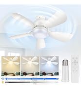 Socket Fan Light with Remote，20.5” E26 Base LED Light Socket Fan, Small Socket Ceiling Fan for In...