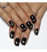 Gunmetal Silver Press On Nails Short Square,Cat Eye Fake Nails,Defined Smile Line Design with a R...