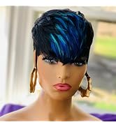 QiaQiaRing Pixie Cut Wigs for Black Women 1b/Blue for Summer Daily Use Color Short Layered Pixie ...