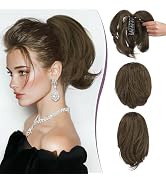 RUWISS Claw Clip Short Human Hair Ponytail Extension with Bendable Metals for DIY Styles, Straigh...