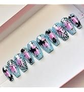 30Pcs Press on Nails Short Coffin,YIHONGYAN Halloween Horror Fake Nails Press ons Nails Tip Acryl...