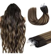 DOORES Micro Bead Hair Extensions Real Human Hair for Women, Balayage Dark Brown to Chestnut Brow...