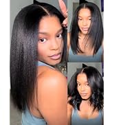 UNICE Yaki Straight Bob Human Hair Drawstring Wig Bye Bye Knots Glueless 7x5 Lace Front Wigs Huma...