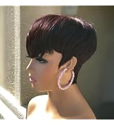 QiaQiaRing Chic Elegent Pixie Cut Wigs for Black Women Black 99J Color for Daily Use Short Layere...