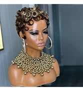 QiaQiaRing Chic Short Curly Human Hair Wigs for Women 4/27 Blonde Daily Use Color Short Layered P...