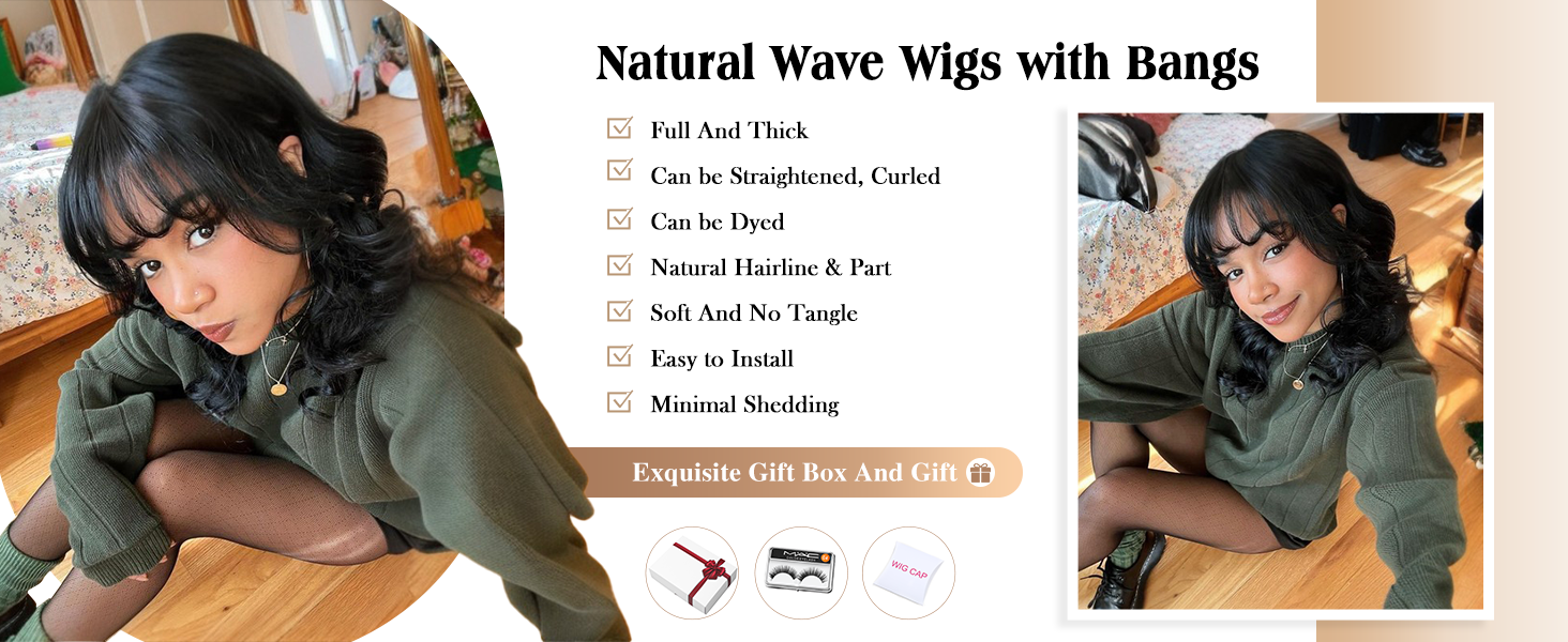 FANCY HAIR WAVY HUMAN HAIR WIG WITH BANGS