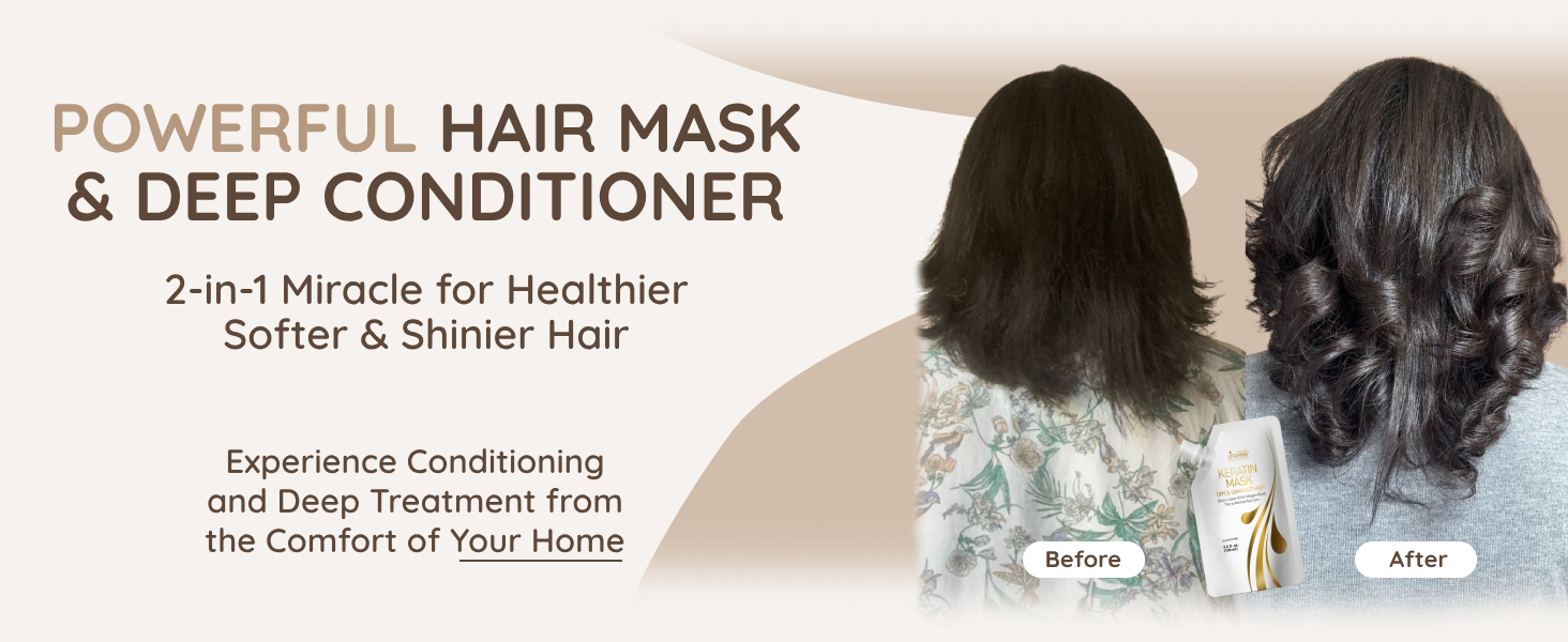 Before After Keratin Deep Conditioner & Hair Mask Glossing Solution for Thick Coarse Hair