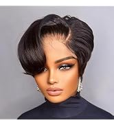 SisBroSis 13 * 4 * 1 T Part Lace Frontal Bob Wig Human Hair Short Pixie Cut Lace Front Wigs for B...