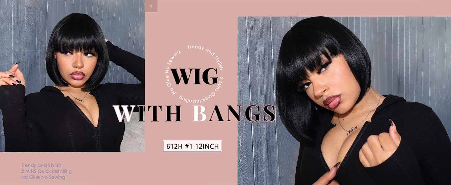 Toyotress short bob wig with bangs