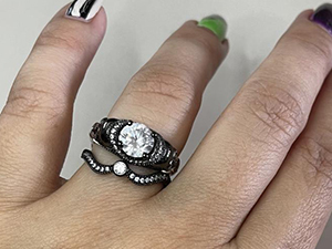 Twist Two Tone Round Cut Sterling Silver Skull Ring
