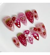 24 Pcs Red Press on Nails Short Almond Nail Tips,YEFIUO Acrylic Nail Kit Fake Nails Press ons Glu...