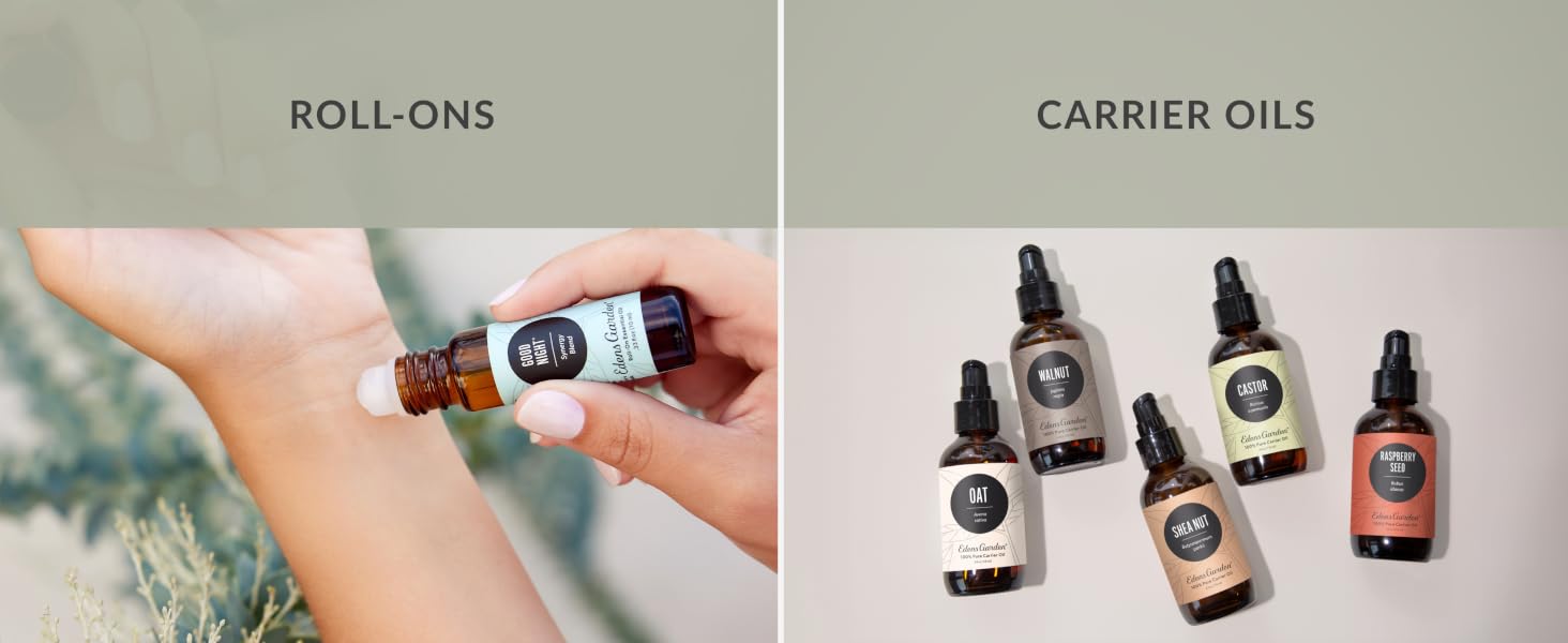 essential oil roll ons and carrier oils for using on the skin & stress relief & pain