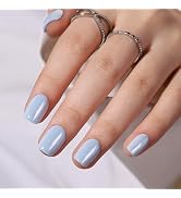 Blue Press On Nails -Soft Gel Press On Nails Square Shape Fake Nails Pure Blue False Nails Glue o...