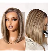 GORGIUS Blonde Bob Wig with Highlights Glueless Straight Short Synthetic Lace Front Wigs For Wome...
