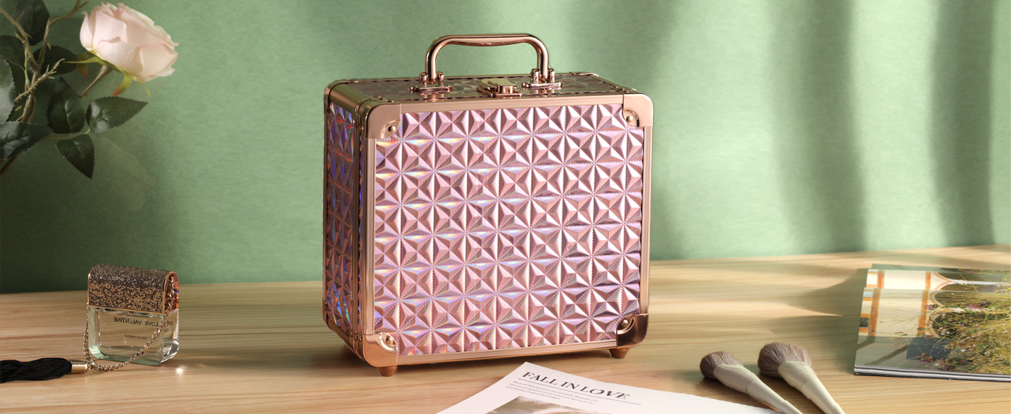 Makeup Box with Lighted Mirror,  Travel Train Case Cosmetic Organizer Makeup Suitcase  led mirror
