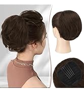 RUWISS Real Human Hair Bun Comb Clip in Short Drawstring Ponytail Hairpieces for Daily Use, Natur...
