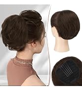 RUWISS Real Human Hair Bun Comb Clip in Short Drawstring Ponytail Hairpieces for Daily Use, Natur...