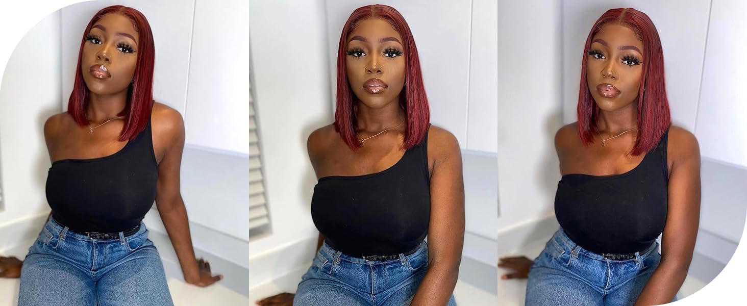 99j Burgundy Bob Wig Human Hair 13x4 Lace Front Wigs