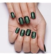 Stbisen Crystal Spirit Green Press on Nails Short Square, Cat Eye Press on Nails, Fashion Gel Fak...