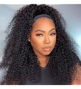 Long Headband Wig for Black Women Kinky Curly Headband Wig Human Hair Wig With Headband Black Hal...