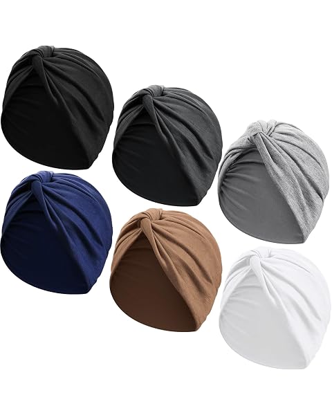 SATINIOR 6 Pcs Chemo Turbans for Women Soft Pre Tied Knot Fashion Pleated Headwear Cancer Head Wraps Sleeping Hat, 6 Colors