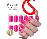 Curvlife Soft Gel Press on Nails, Fake Nails with Bright-Pink Design Full Cover False Nails for Women Reusable Nail Kit with Nail Glue Adhesive Tabs Nail File