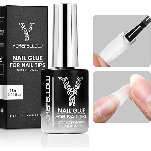 Yokefellow Nail Glue for Nail Tips 6 in 1 Hema Free Nail Glue for Acrylic Nails Extension and Clear Fake Nail Tips Press On Nails for Gel, Base Coat, Nail Repair Treatment,16ML