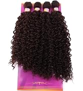Dark Brown Afro Kinky Curly Synthetic Hair Weave 4 Bundles 16 18 18 20 Inches Jerry Curl Syntheti...