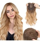 Hairro 18 Inch Long Hair Toppers Wavy with Side Bangs for Women, Clips In Synthetic Hairpieces Ca...