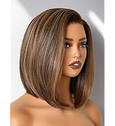 GORGIUS Brown Highlight Bob Lace Front Wig Glueless Straight Short Wigs Upgrade with Human-Hair-L...