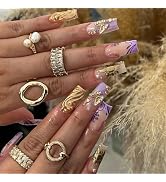 BABALAL Long Press on Nails Square Fake Nails Purple Gold Chrome Glue ons 3d Texture Design Handm...