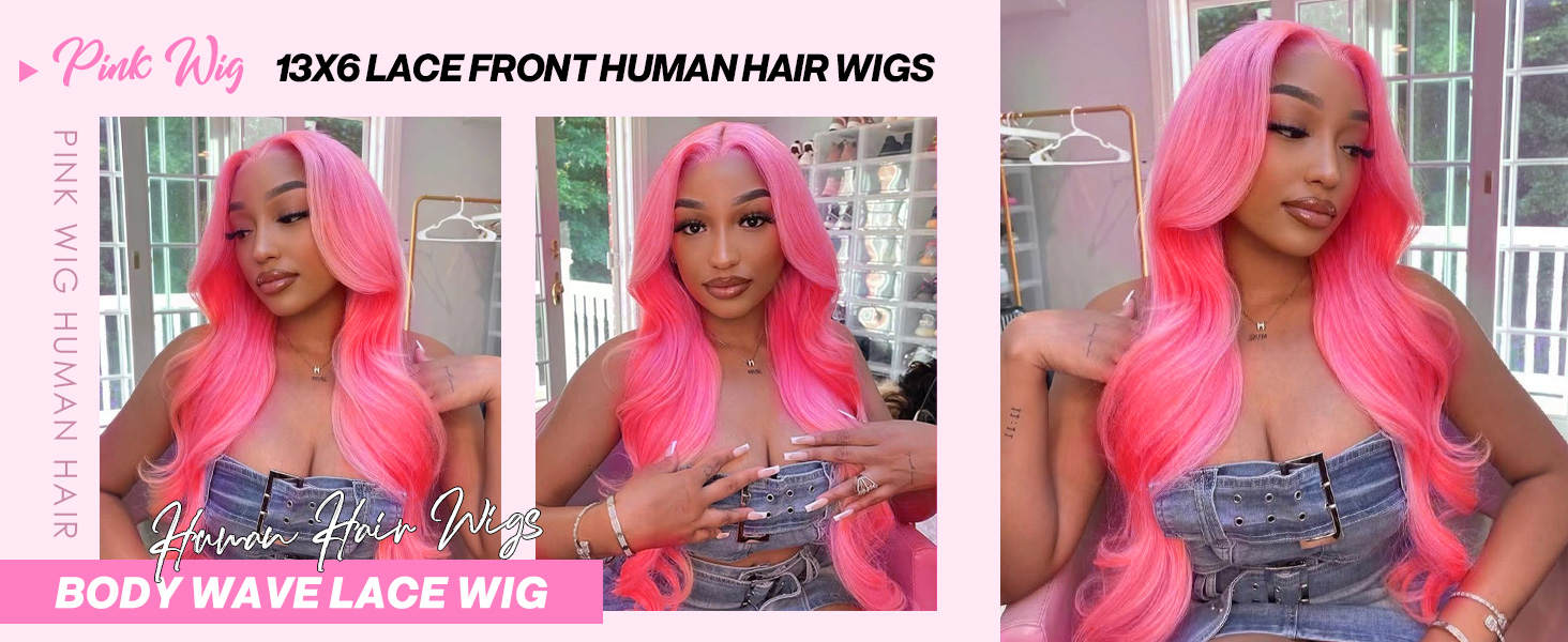 13x6 Colored Wigs Human Hair for Women Pink Human Hair Wig Body Wave Wigs