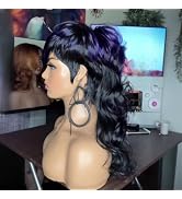 PurpleSexy Mullet Human Hair Wigs for Women Body Wave 18inch 1b/purple Color Mullet Pixie Cut Bod...