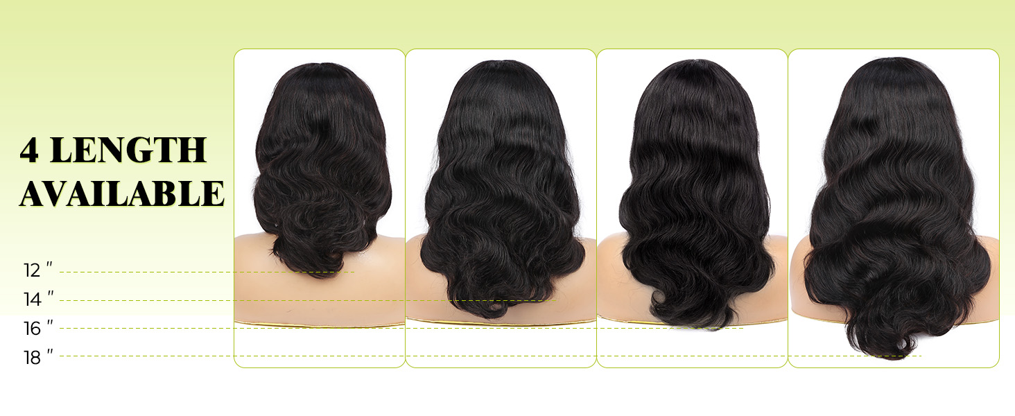 WIGNEE Women's Natural Black 12 Inch Wavy Human Hair Wig with Bangs